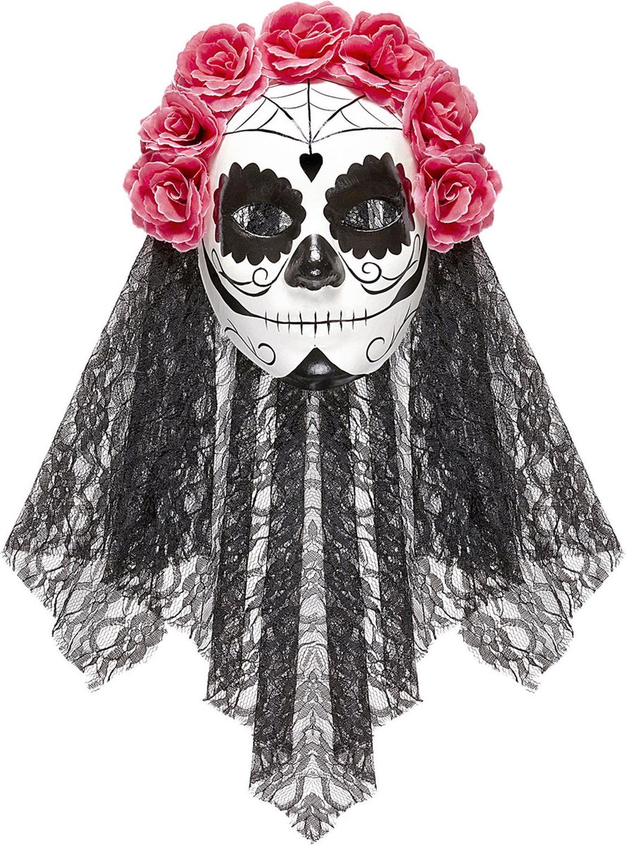 WIDMANN - Dia de los Muertos masker met sluiers voor volwassenen - Maskers > Integrale maskers